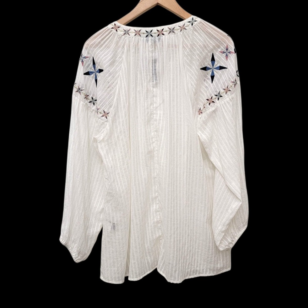 Lane Bryant Size 14/16 Embroidered Peasant Blouse White Boho Tassel Top‎ New - Picture 4 of 16
